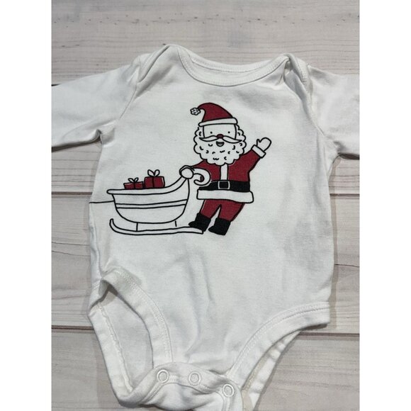 CARTER'S 3M Long Sleeve Bodysuit White Santa Sleigh Reindeer Christmas Baby - Picture 4 of 6